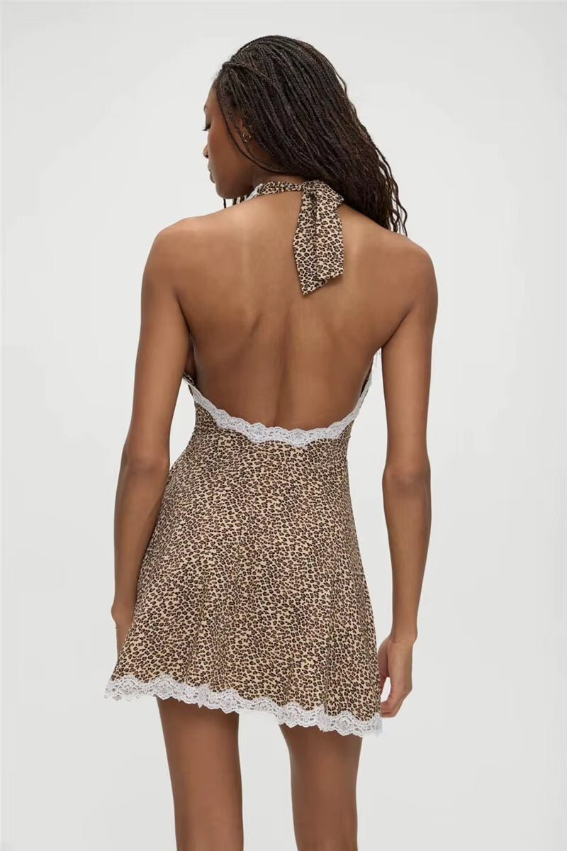 Lillian Leopard Print Backless Sexy Mini Dress
