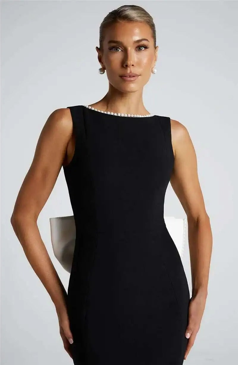 Lorraine Pearl Bow Backless Sexy Maxi Dress