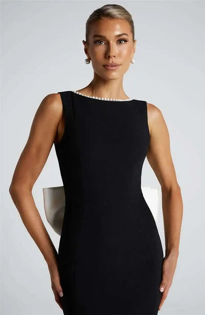 Lorraine Pearl Bow Backless Sexy Maxi Dress