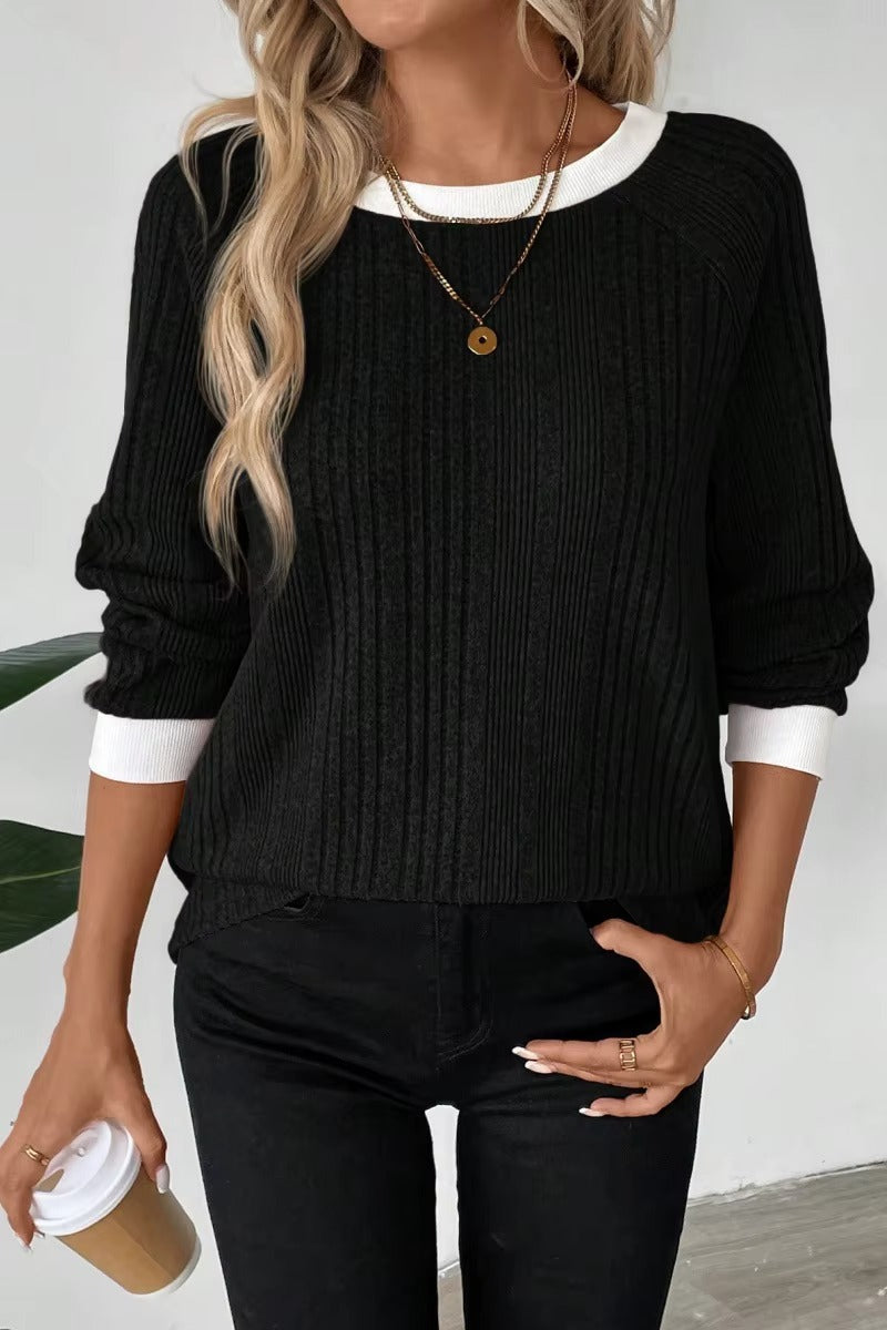 Women's Long Sleeve Knit Solid Color Ribbed Sweater