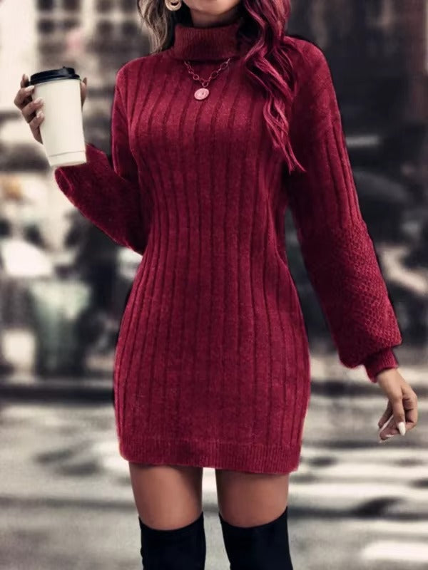 Women's High Neck Loose Casual Sweater Dress