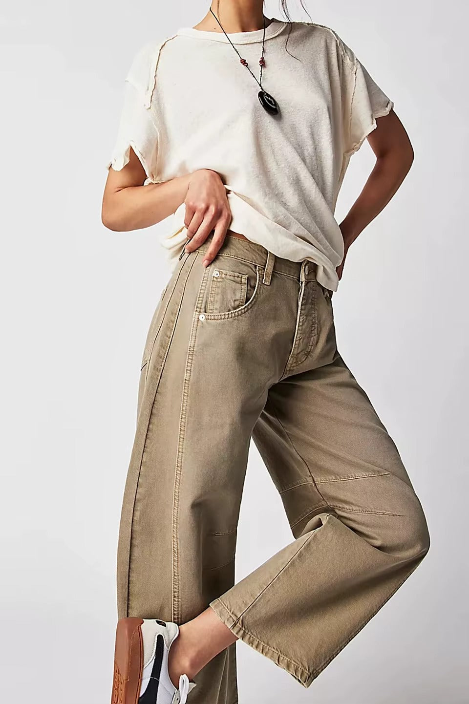 High-Stretch Mid-Rise Barrel Jeans for Women