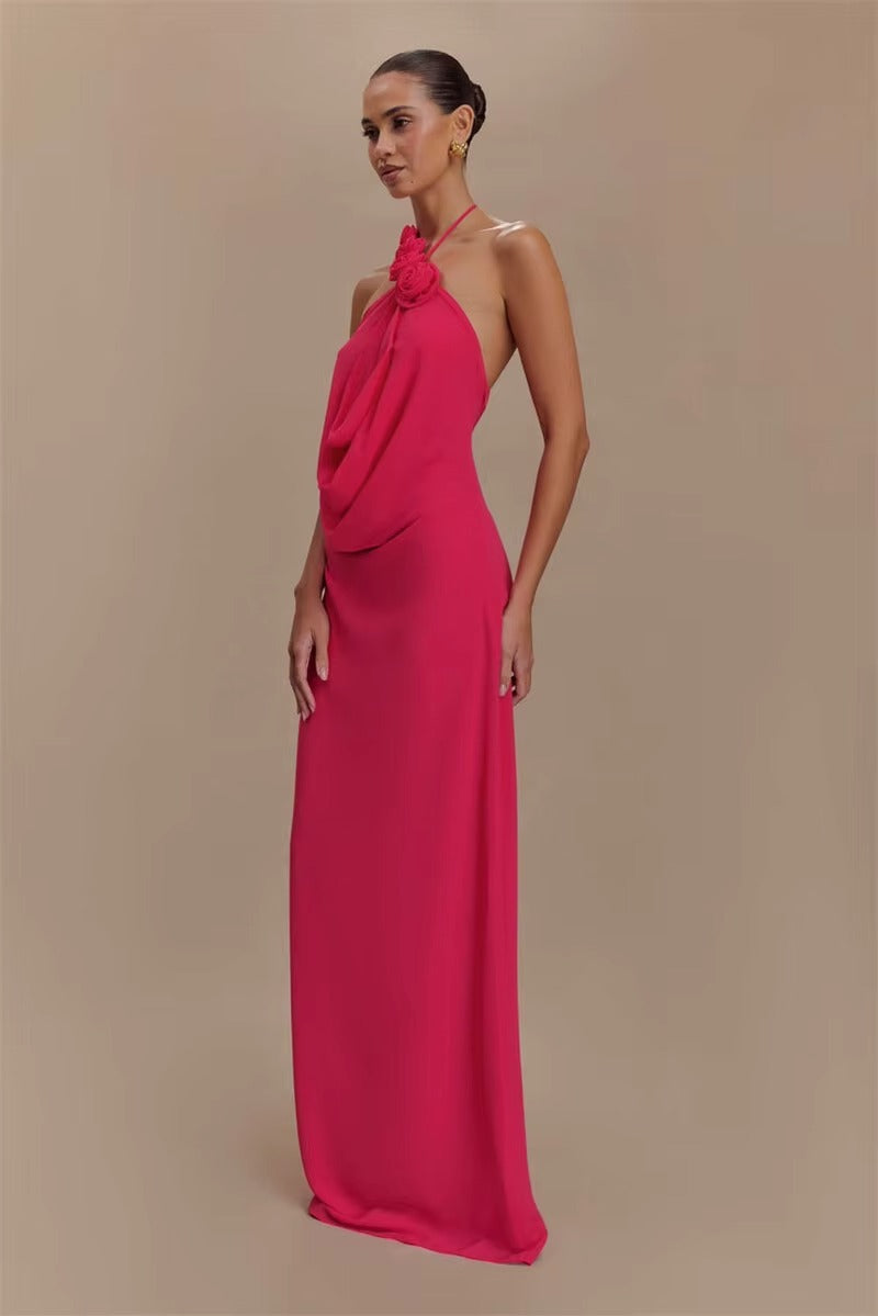 Rose Halter Off-shoulder Sexy Maxi Dress