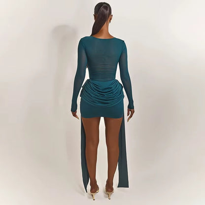 Mesh Patchwork Ruched Sexy Mini Dress