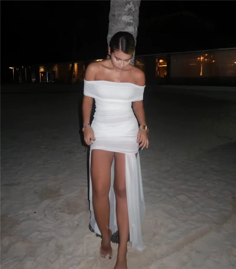 Kelly Mesh Off-shoulder Backless Sexy Maxi Dress