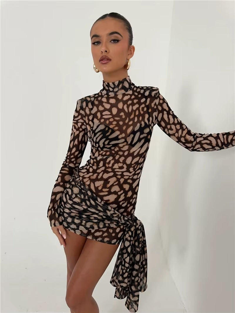 Martha Mesh Leopard Print Sexy Mini Dress