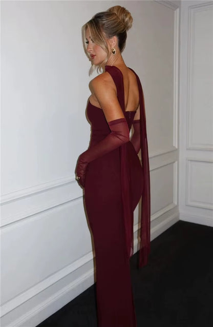 Alyssa Scarf Collar Strapless Sexy Maxi Dress