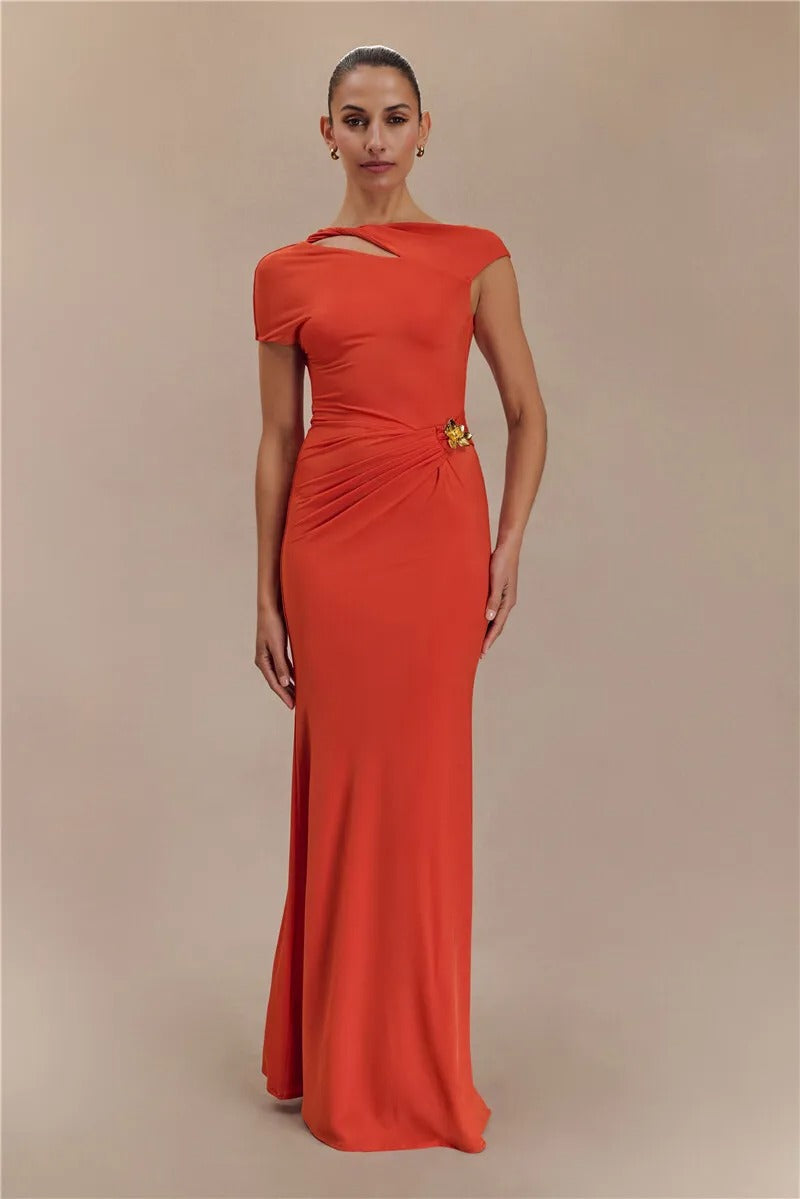 Alana Hollow Out Gold Clasp Sexy Maxi Dress