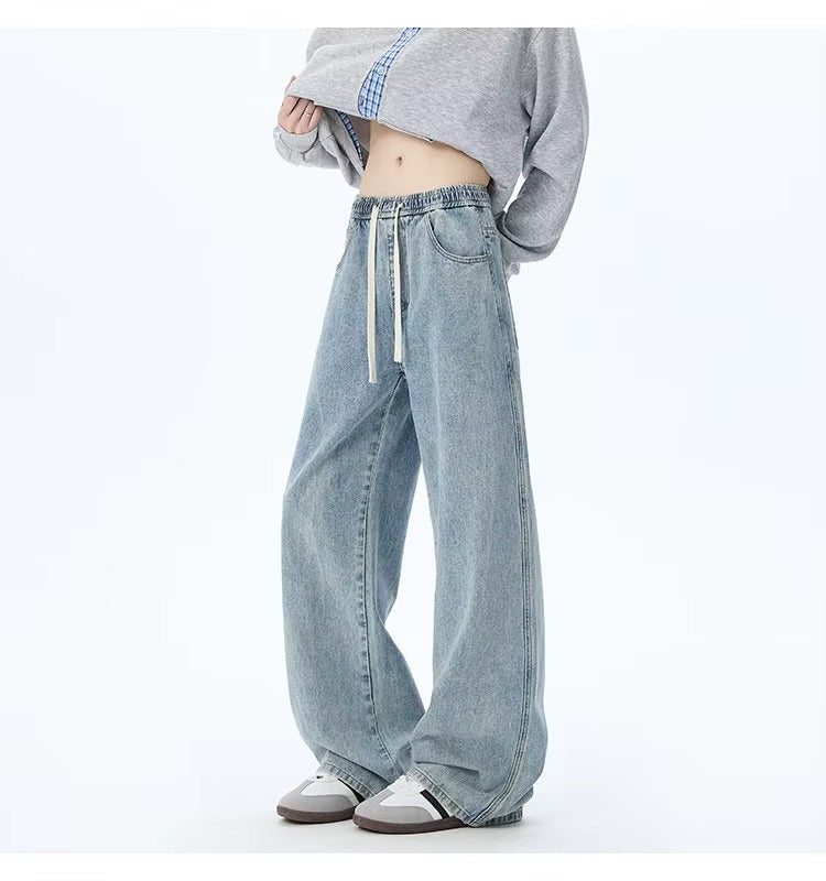 High Waisted Wide-Leg Jeans with Elastic Waist