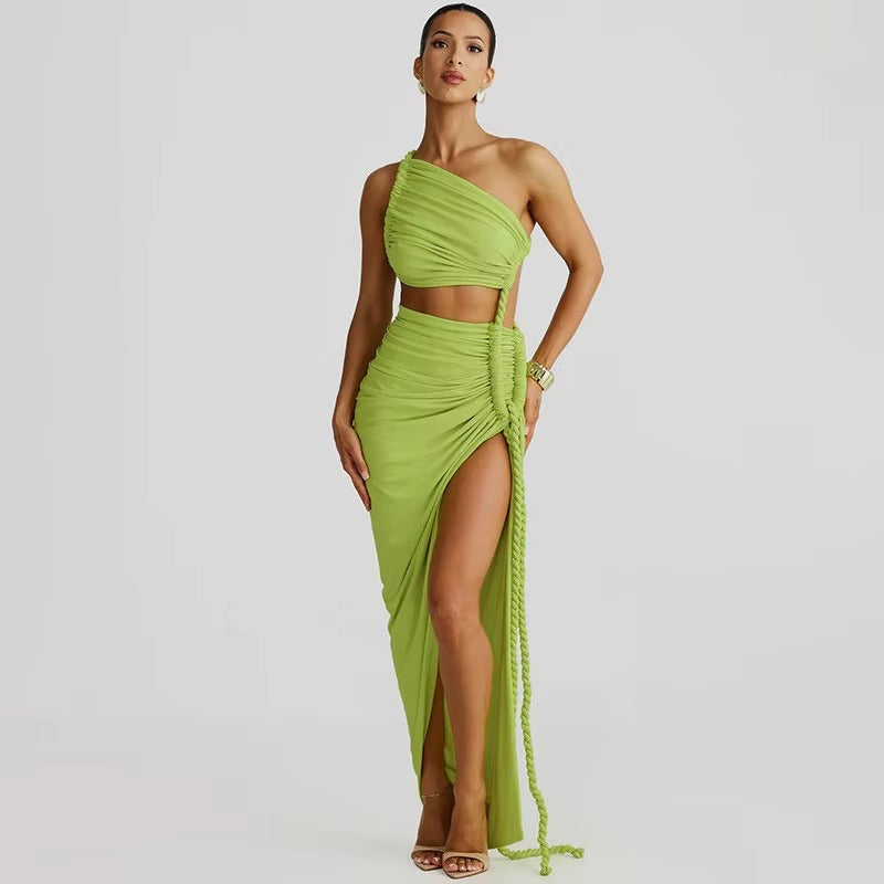 Jennifer  Off-shoulder Thigh High Split Sexy Maxi Dress