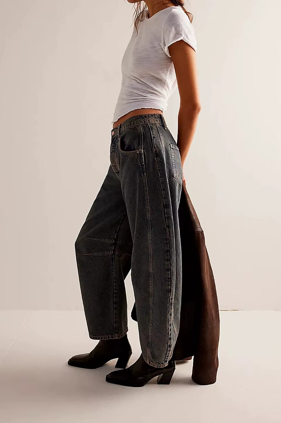 High-Stretch Mid-Rise Barrel Jeans for Women