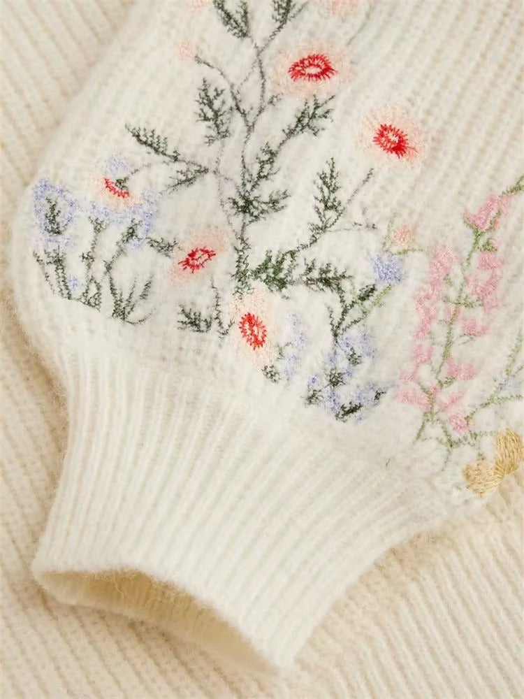 Women's Floral Embroidered Mock Neck Sweater
