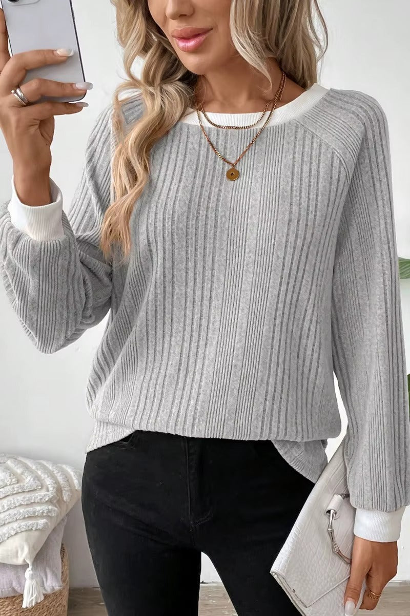 Women's Long Sleeve Knit Solid Color Ribbed Sweater