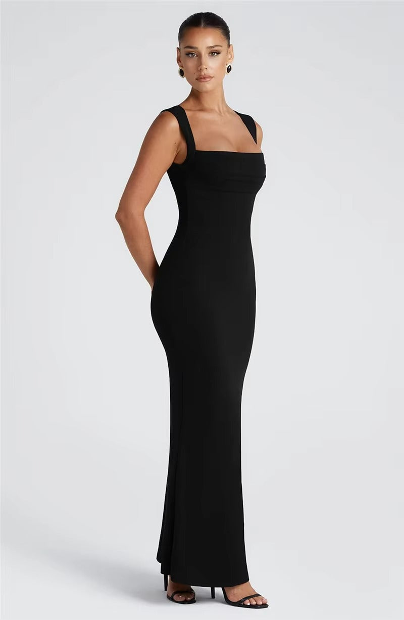 Judith Square Collar Sleeveless Sexy Maxi Dress