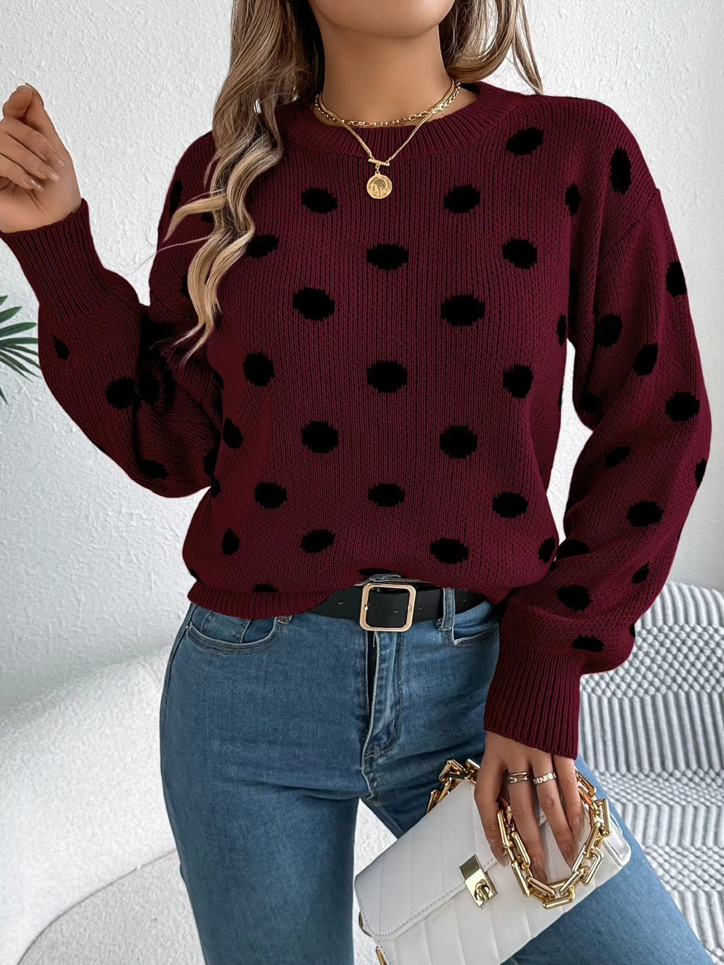 Cozy Casual Lantern Sleeve Round-Neck Pullover