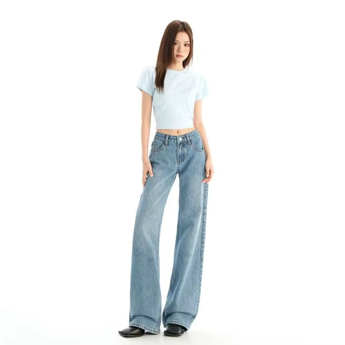 Y2K Low Rise Washed Jeans - Vintage Solid Trousers