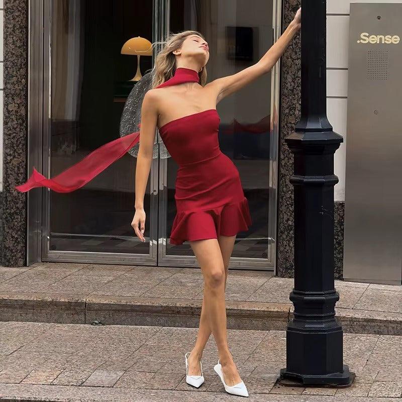 Lydia Halter Off-shoulder Strapless Sexy Mini Dress