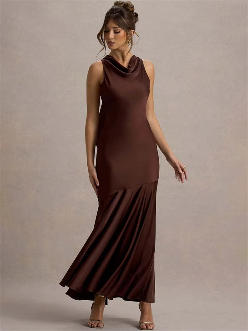 Satin Cowl Neck Sexy Maxi Dress