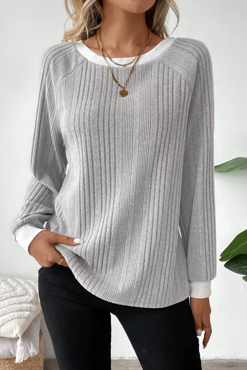 Women's Long Sleeve Knit Solid Color Ribbed Sweater