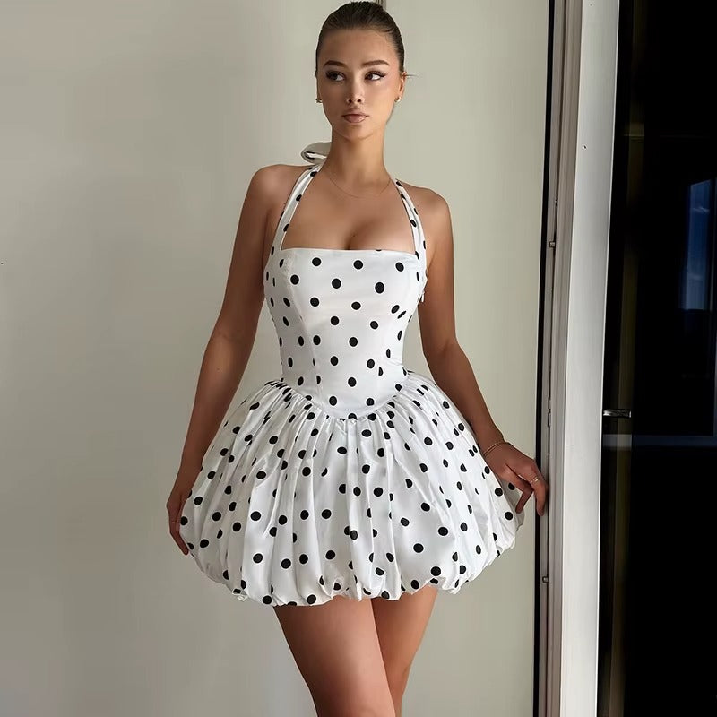 Affordable Halter Polka Dot Mini Dress for Club & Party Style | US & Worldwide Shipping