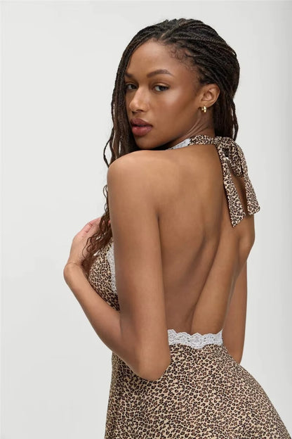 Lillian Leopard Print Backless Sexy Mini Dress
