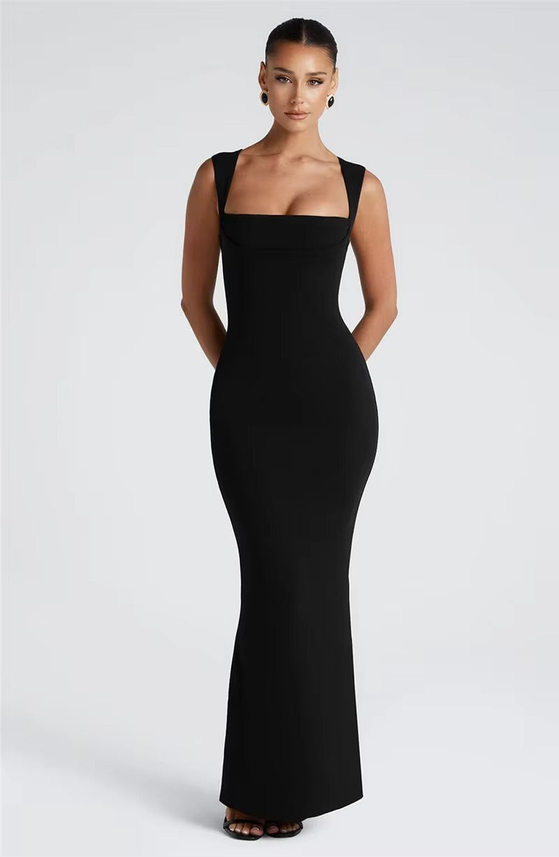 Judith Square Collar Sleeveless Sexy Maxi Dress