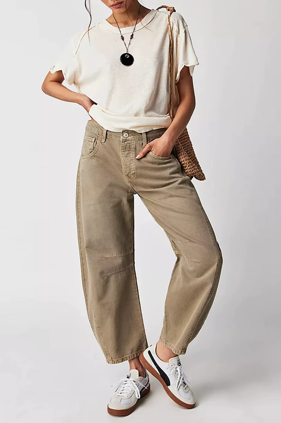 High-Stretch Mid-Rise Barrel Jeans for Women