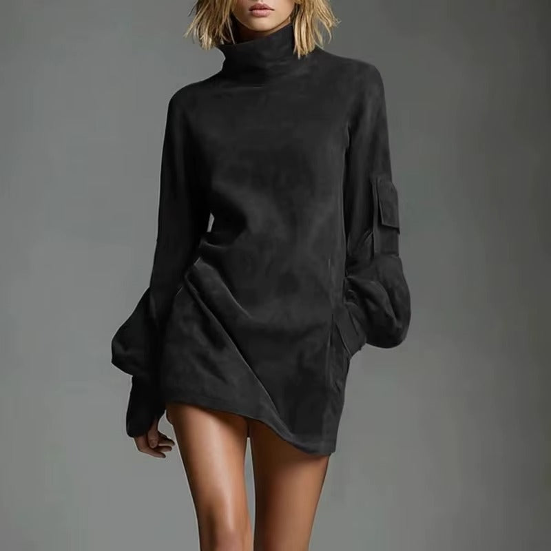 Sexy Turtleneck Slim Pullover Dress with Pockets
