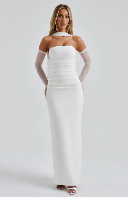 Alyssa Scarf Collar Strapless Sexy Maxi Dress