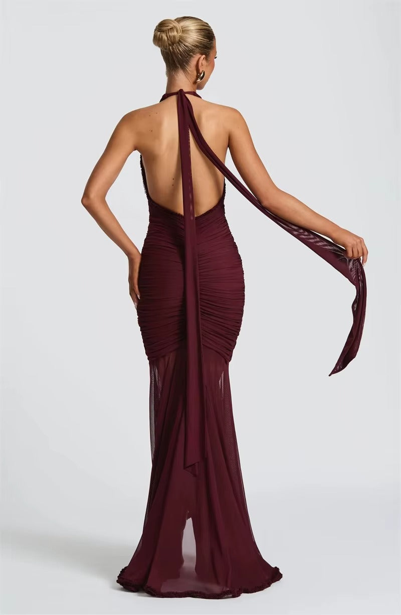 Becky Halter Deep V Neck Sexy Maxi Dress