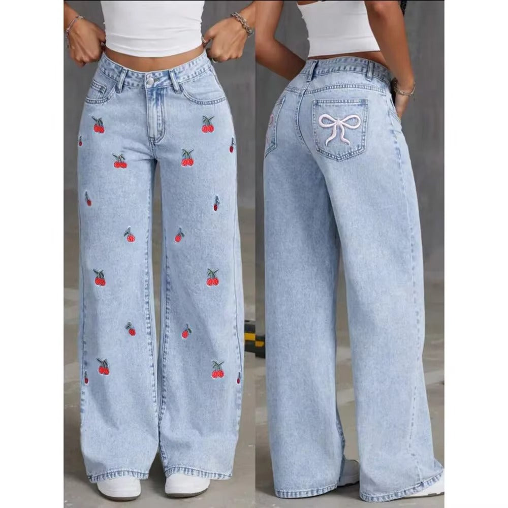 Women's Embroidered High Waist Jeans