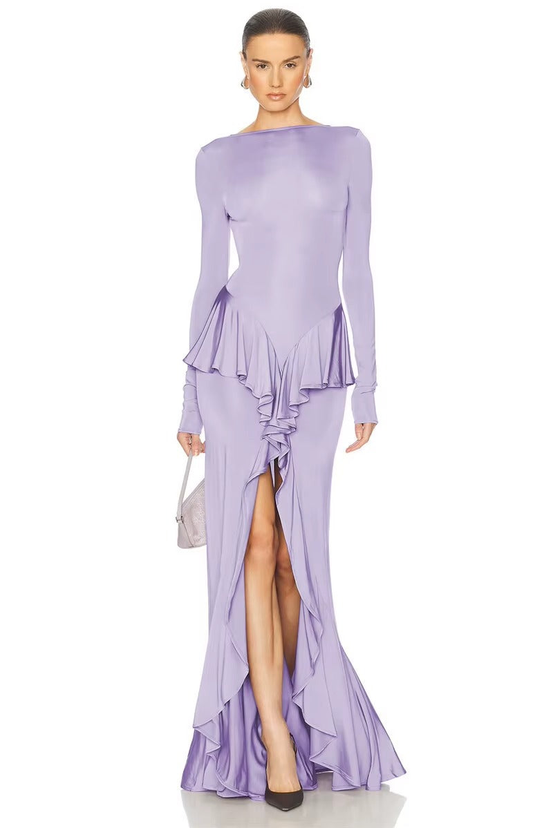 Amanda Backless Ruffled Sexy Maxi Dress