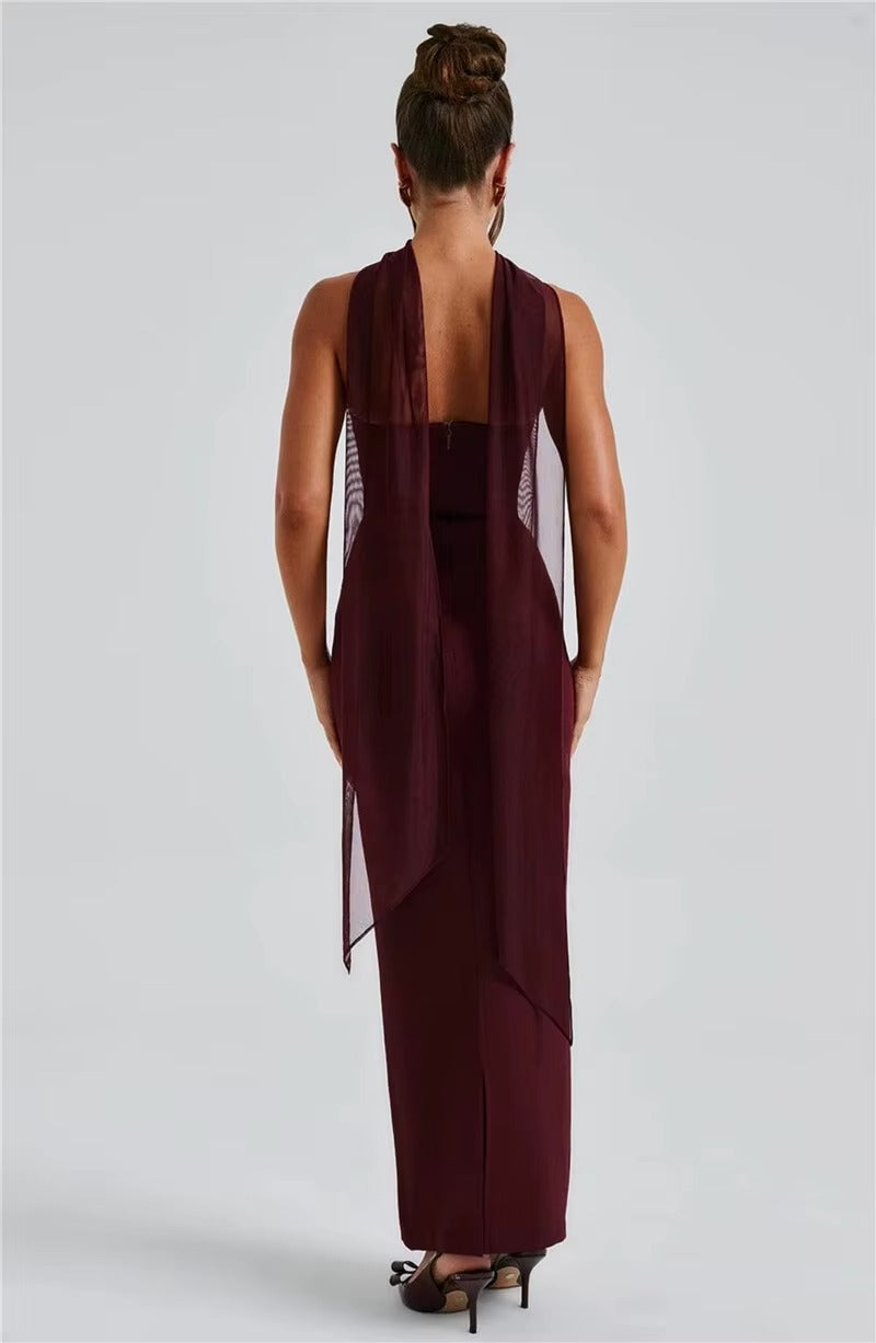 Alyssa Scarf Collar Strapless Sexy Maxi Dress