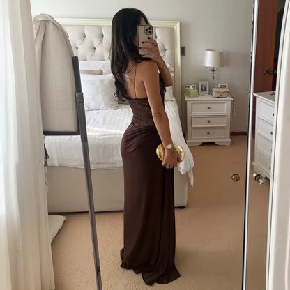 Joanna One Shoulder Lace See Through Sexy Maxi Dress