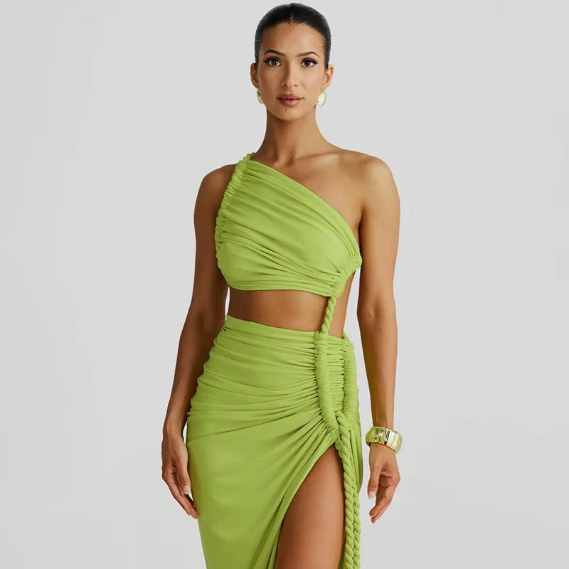 Jennifer  Off-shoulder Thigh High Split Sexy Maxi Dress