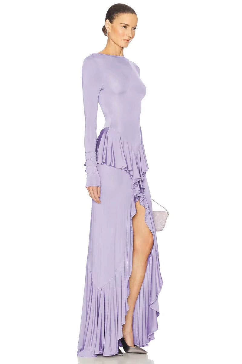 Amanda Backless Ruffled Sexy Maxi Dress