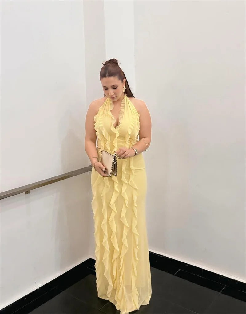 Halter Off-shoulder Ruffle Sexy Maxi Dress