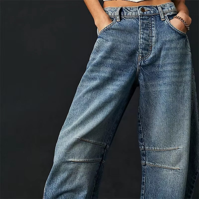 High-Stretch Mid-Rise Barrel Jeans for Women