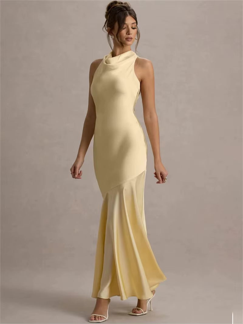 Satin Cowl Neck Sexy Maxi Dress