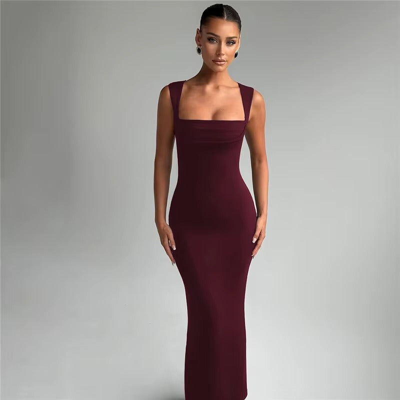 Judith Square Collar Sleeveless Sexy Maxi Dress