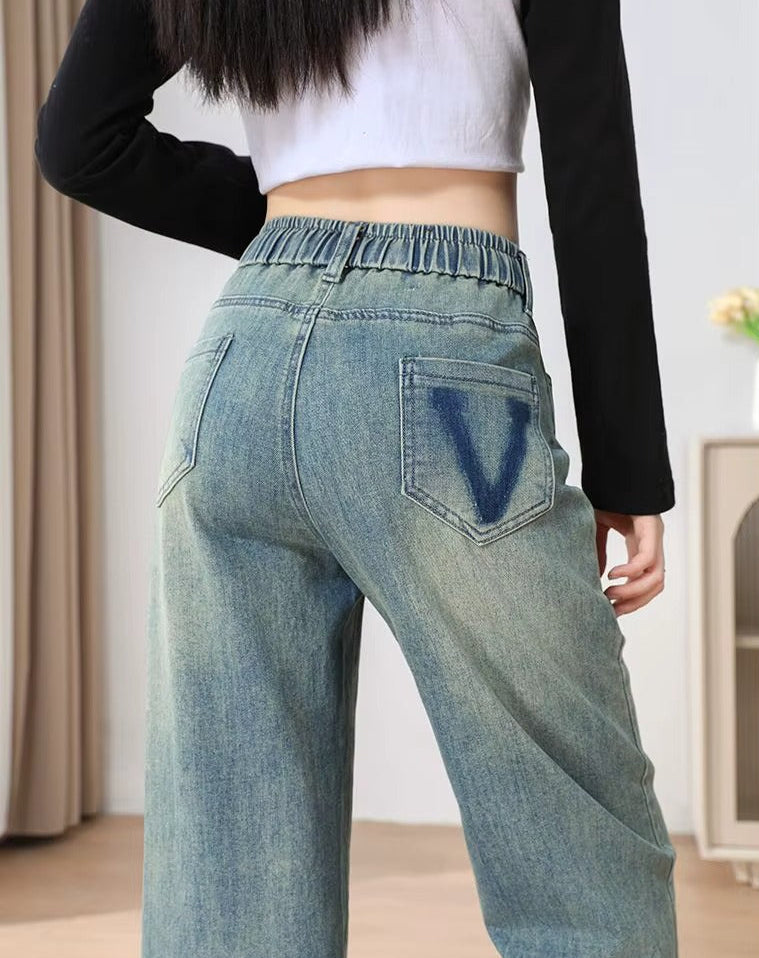 High Waist Elastic Denim Pants for Woman Outfits