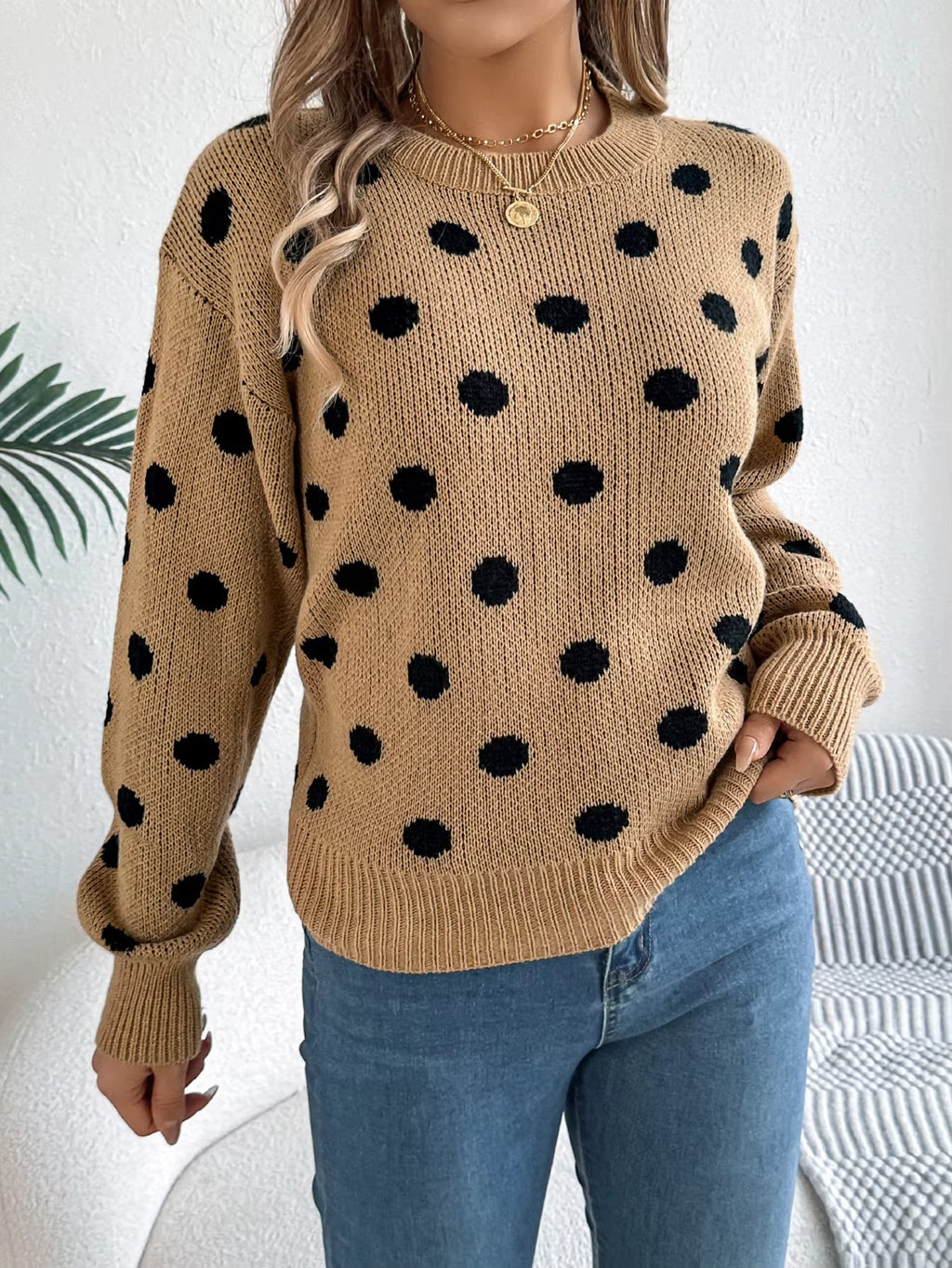 Cozy Casual Lantern Sleeve Round-Neck Pullover