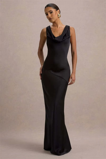 Satin Cowl Neck Backless Sexy Maxi Dress