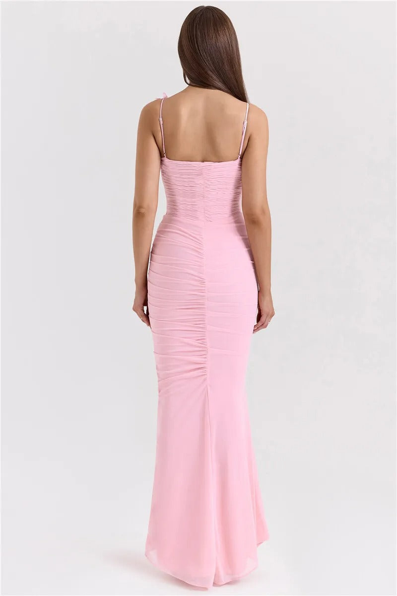 Camille Bow Spaghetti Strap Sexy Maxi Dress