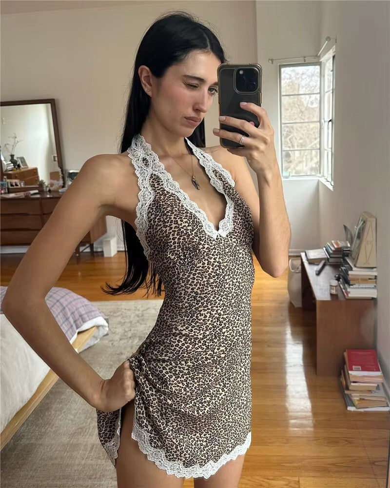 Lillian Leopard Print Backless Sexy Mini Dress
