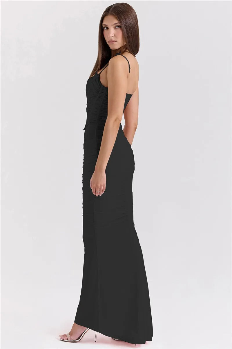 Camille Bow Spaghetti Strap Sexy Maxi Dress