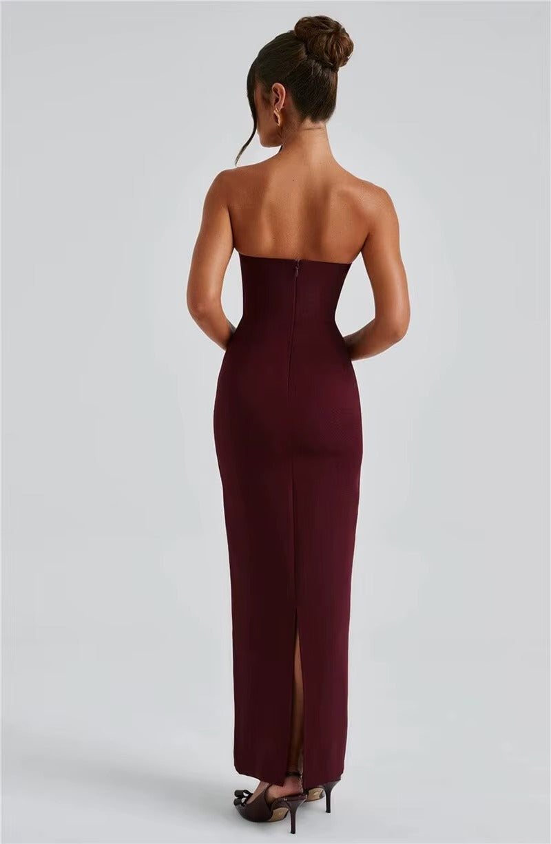 Alyssa Scarf Collar Strapless Sexy Maxi Dress
