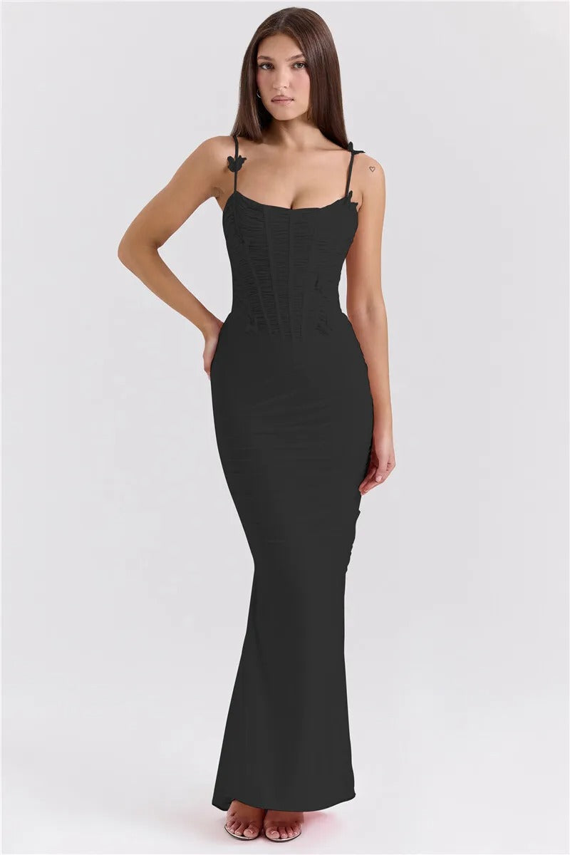 Camille Bow Spaghetti Strap Sexy Maxi Dress