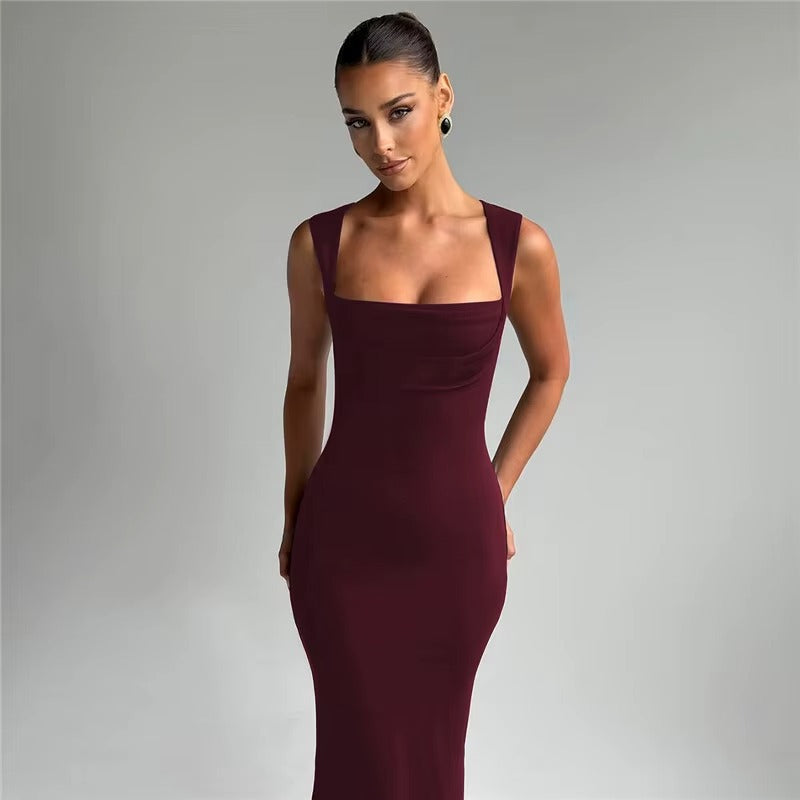 Judith Square Collar Sleeveless Sexy Maxi Dress