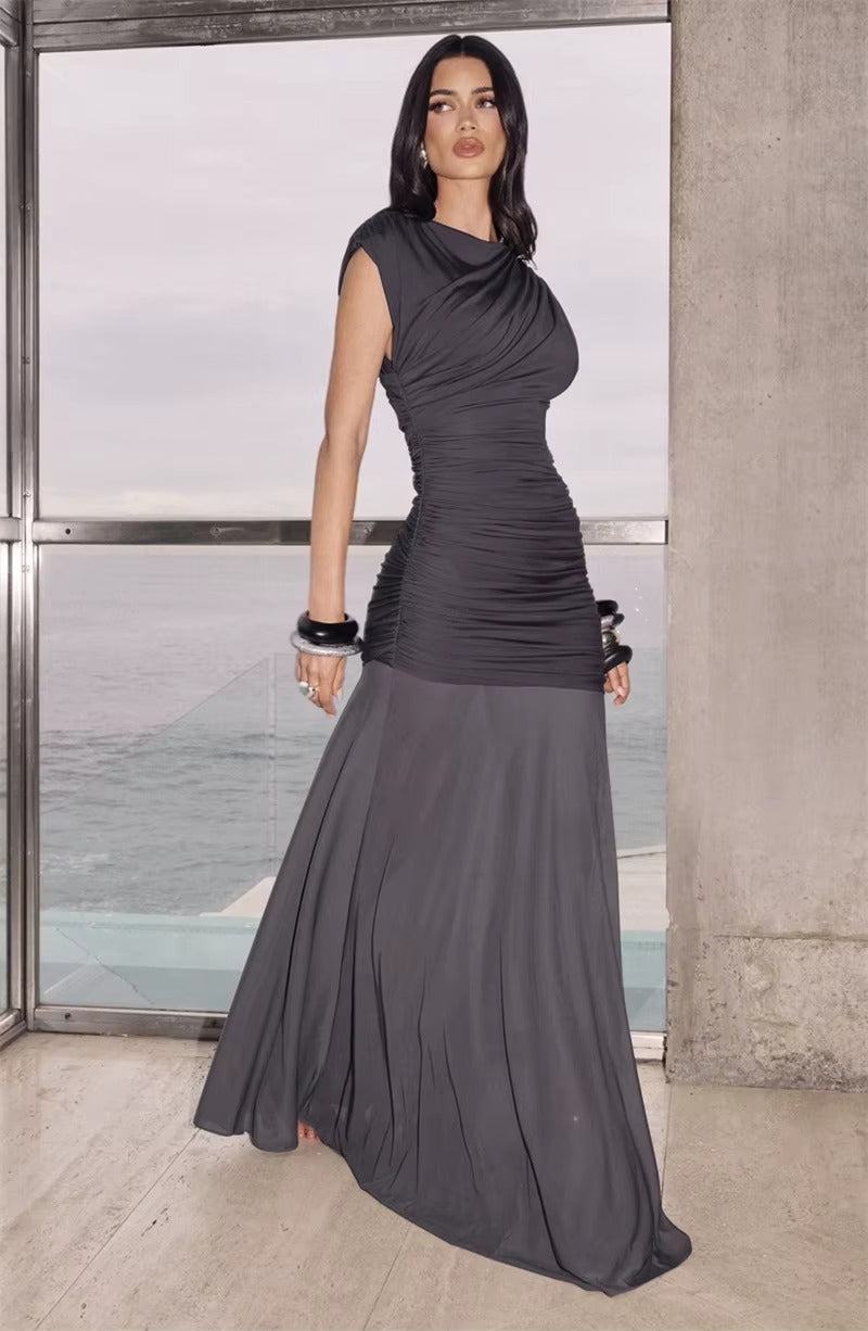 Sleeveless Ruched Sexy Maxi Dress
